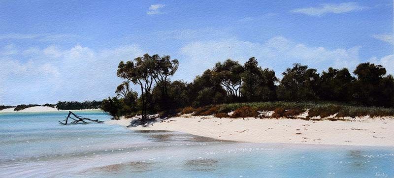 Tiger Mullet Spit, acrylic on Arches paper, by James Ainslie