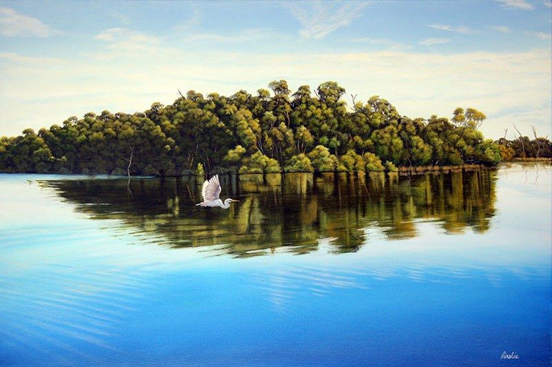 River Morning, acrylic on canvas, by James Ainslie