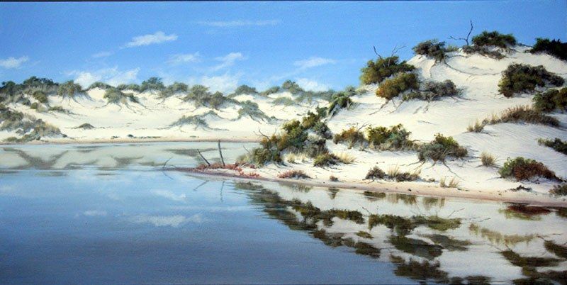 Estuary Sand dunes, acrylic on canvas, by James Ainslie