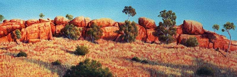 Mt Isa Morn, acrylic on Arches paper, by James Ainslie